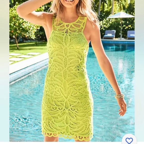 Lilly Pulitzer Siesta Shift Dress Sz 10 Matcha Green Knit Battenburg Lace NWT - Picture 2 of 16
